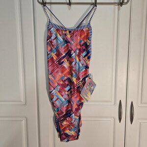 NWT Size 36 Dolphin Uglies Women's 1-Piece Competition Swim Suit, Multi Color